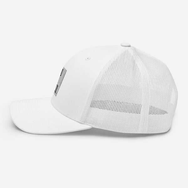 God Is Good, White and Black Embroidered Trucker Cap - Christian Hat