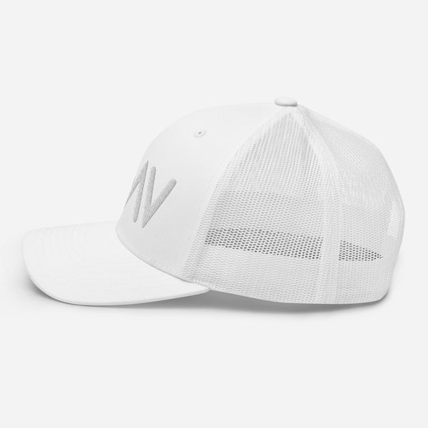 God Greater Than The Highs and Lows, White Embroidered Trucker Cap - Christian Hat