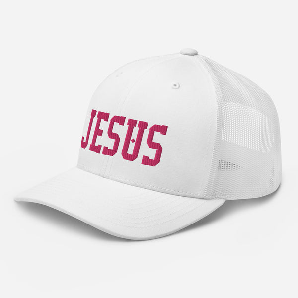 Jesus, Pink Thread Embroidered Trucker Cap - Christian Hat