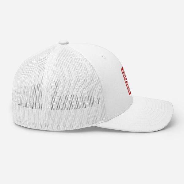 God Is Good, Red and White Embroidered Trucker Cap - Christian Hat