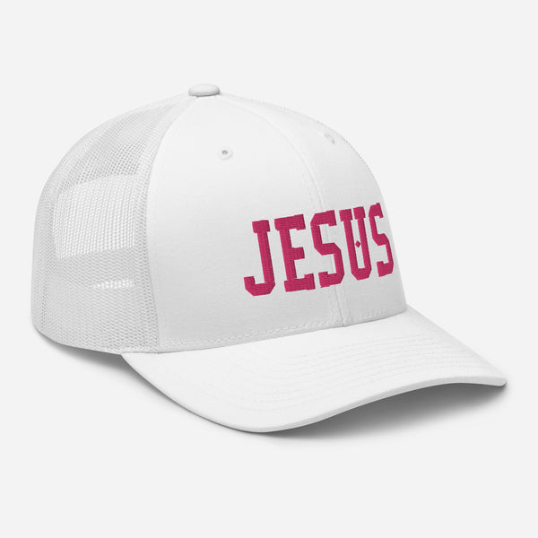 Jesus, Pink Thread Embroidered Trucker Cap - Christian Hat