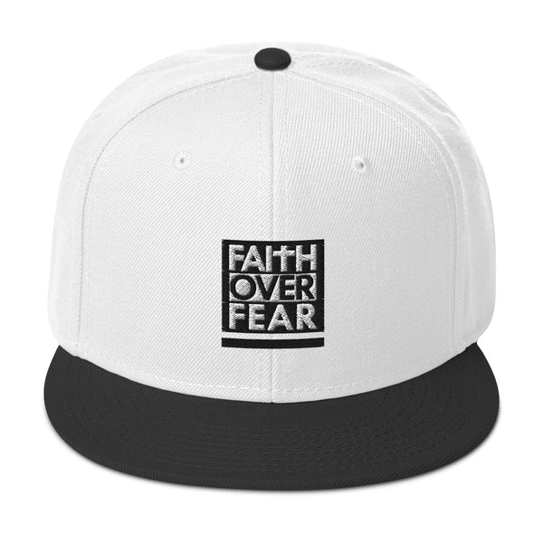 Faith Over Fear Boxed Black Embroidered Snapback Hat - Christian Hat