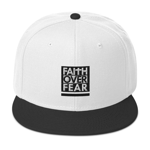 Faith Over Fear Boxed Black Embroidered Snapback Hat - Christian Hat