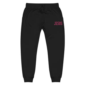 Jesus Pink Thread Embroidered Unisex fleece sweatpants, Christian Apparel