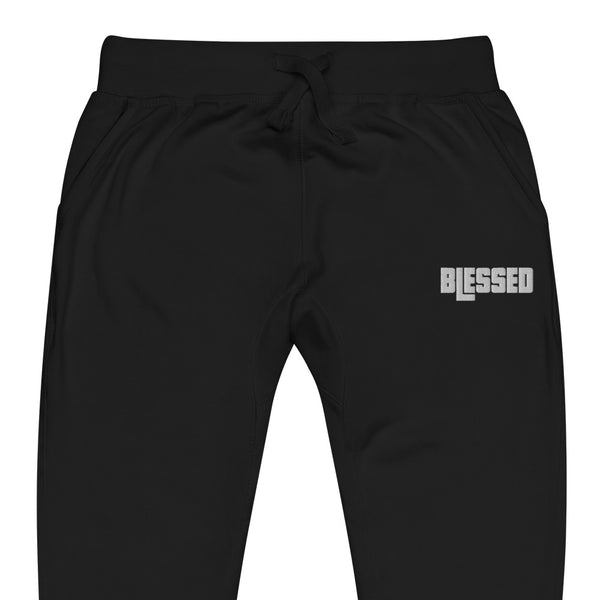 Blessed White Thread Embroidered Unisex fleece sweatpants, Christian Apparel