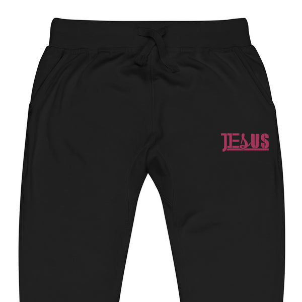 Jesus Type Pink Thread Embroidered Unisex fleece sweatpants, Christian Apparel