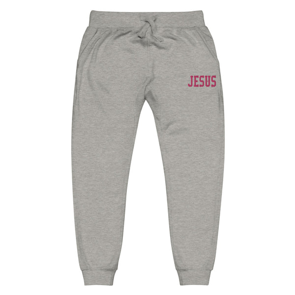 Jesus Pink Thread Embroidered Unisex fleece sweatpants, Christian Apparel