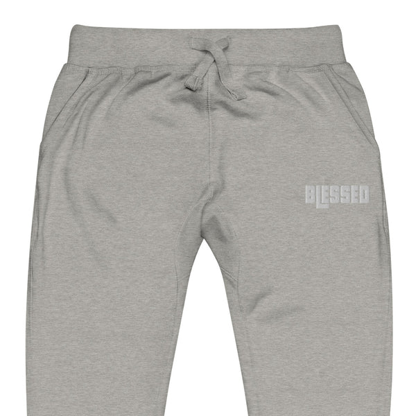 Blessed White Thread Embroidered Unisex fleece sweatpants, Christian Apparel