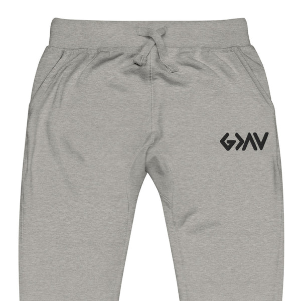 God Greater Than Highs and Lows Black Thread Embroidered Unisex fleece sweatpants, Christian Apparel