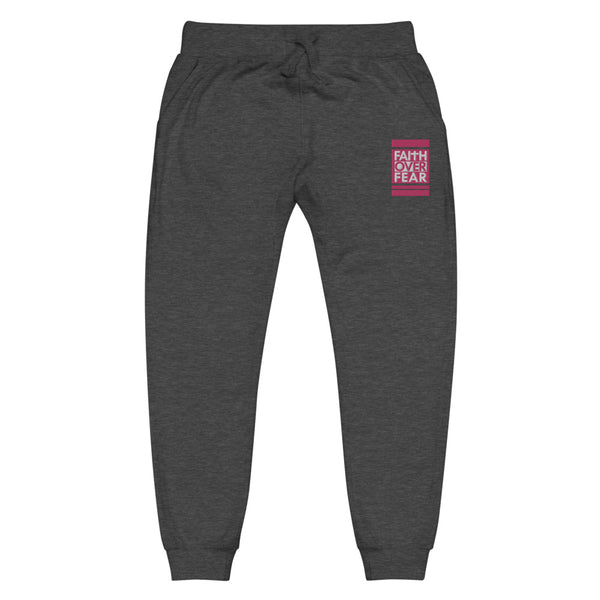 Faith Over Fear Pink/White Thread Embroidered Unisex fleece sweatpants, Christian Apparel