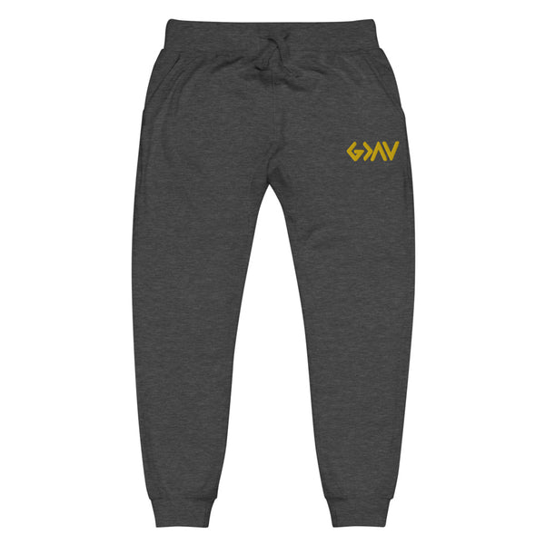 God Greater Than Highs and Lows Gold Thread Embroidered Unisex fleece sweatpants, Christian Apparel
