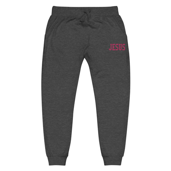 Jesus Pink Thread Embroidered Unisex fleece sweatpants, Christian Apparel