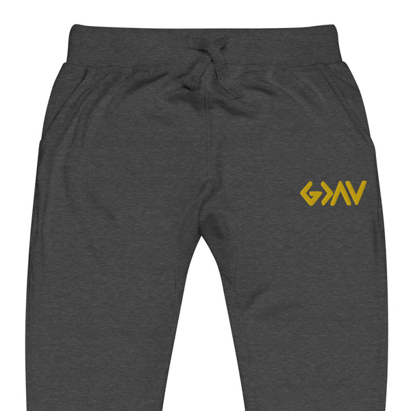 God Greater Than Highs and Lows Gold Thread Embroidered Unisex fleece sweatpants, Christian Apparel