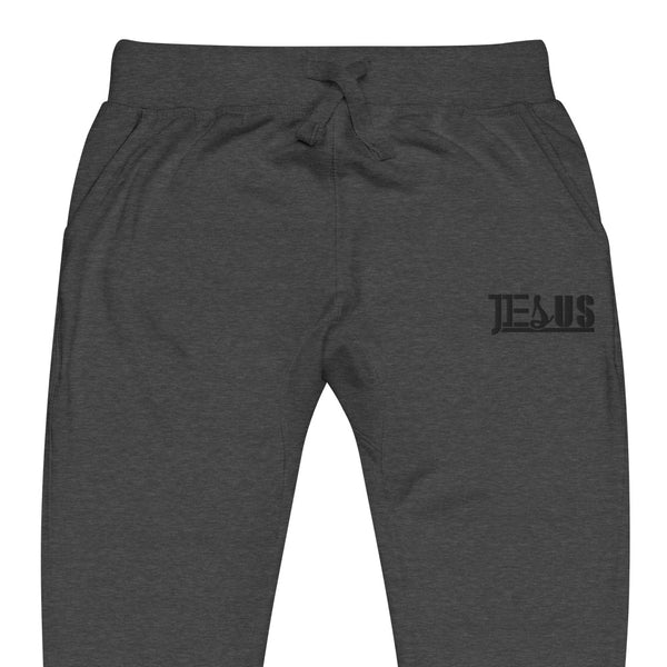 Jesus Type Black Thread Embroidered Unisex fleece sweatpants, Christian Apparel