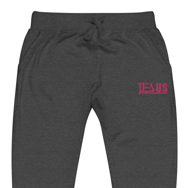 Jesus Type Pink Thread Embroidered Unisex fleece sweatpants, Christian Apparel