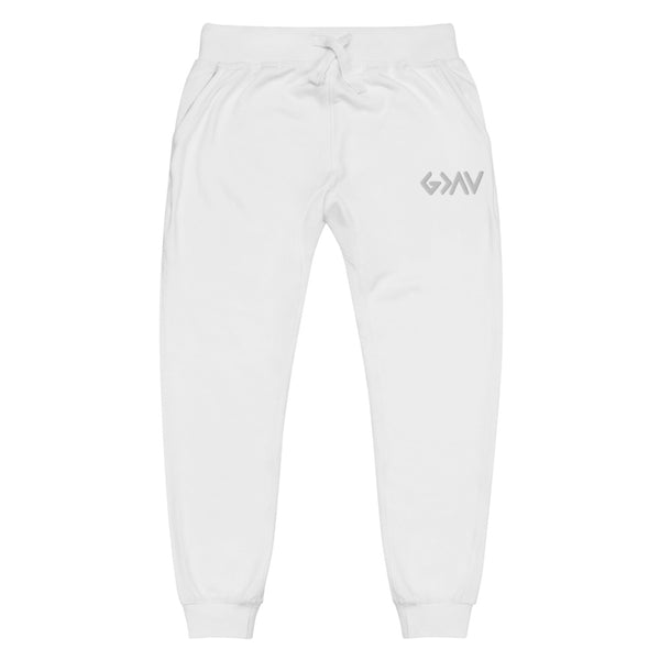 God Greater Than Highs and Lows White Thread Embroidered Unisex fleece sweatpants, Christian Apparel