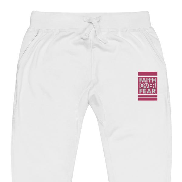 Faith Over Fear Pink/White Thread Embroidered Unisex fleece sweatpants, Christian Apparel