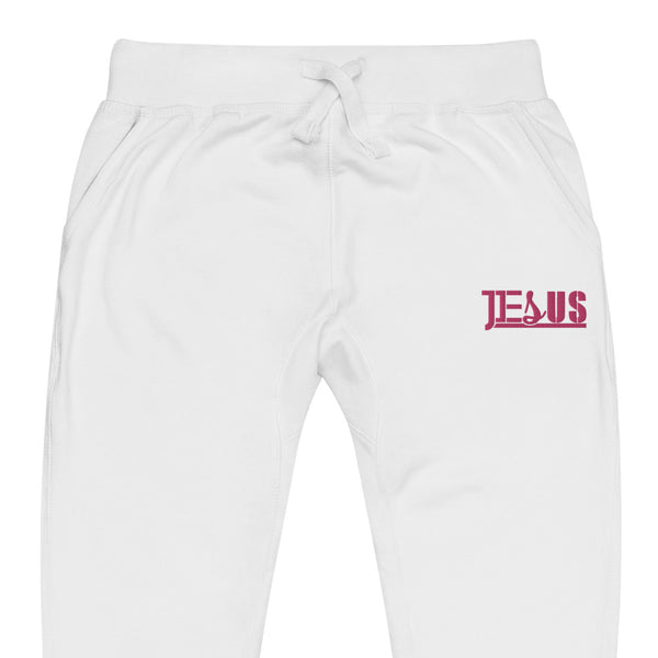 Jesus Type Pink Thread Embroidered Unisex fleece sweatpants, Christian Apparel
