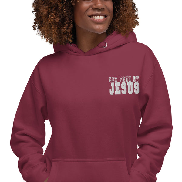 Set Free By Jesus Embroidered Unisex Hoodie, Christian Hoodie