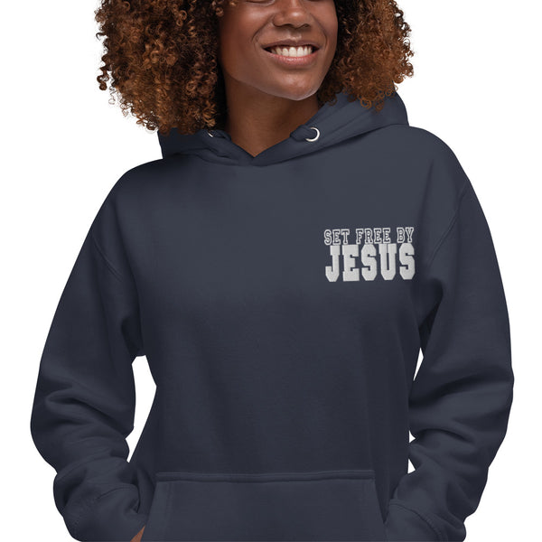 Set Free By Jesus Embroidered Unisex Hoodie