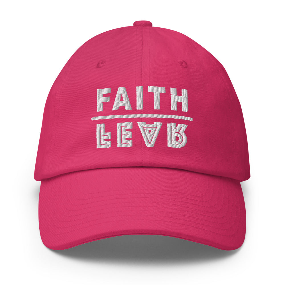 Faith Over Fear White Embroidered Baseball Cotton Cap - Christian Hat