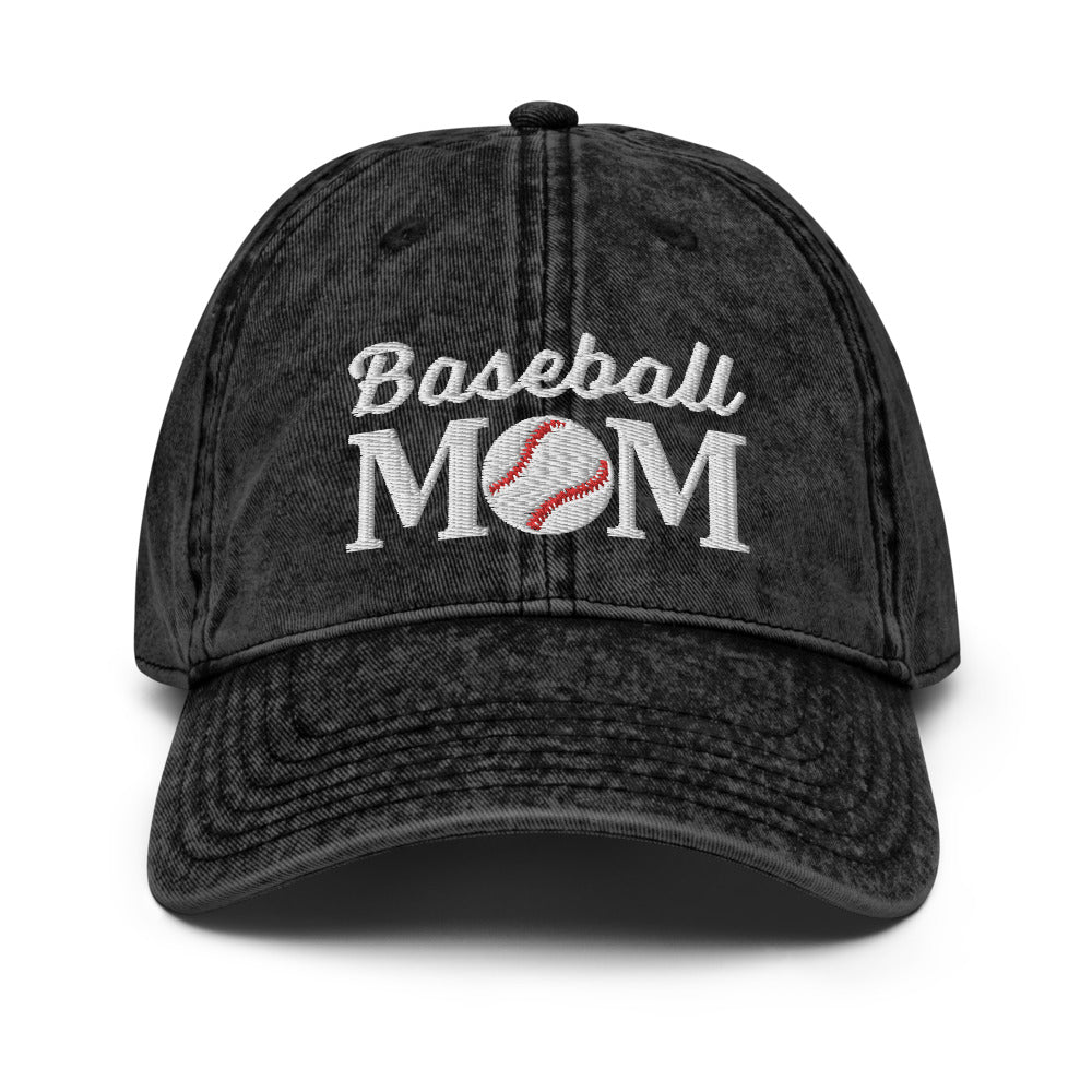 Baseball Mom Embroidered Vintage Cotton Twill Hat, washed out vintage feel
