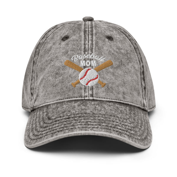 Baseball Mom Embroidered Vintage Cotton Twill Cap, Baseball Hat, Baseball Bat