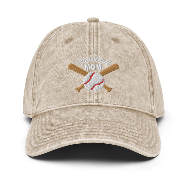 Baseball Mom Embroidered Vintage Cotton Twill Cap, Baseball Hat, Baseball Bat