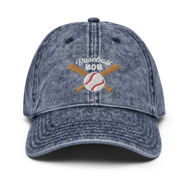 Baseball Mom Embroidered Vintage Cotton Twill Cap, Baseball Hat, Baseball Bat