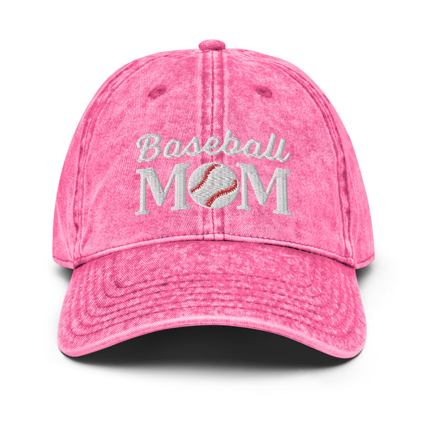 Baseball Mom Embroidered Vintage Cotton Twill Hat, washed out vintage feel