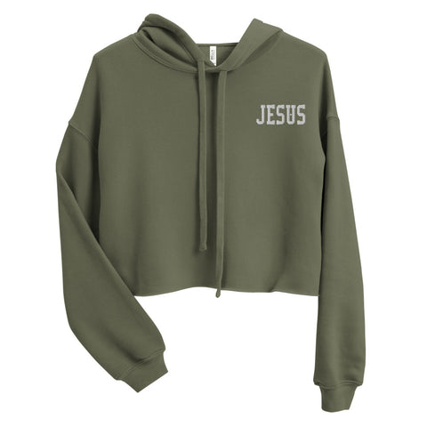 Jesus w/ Embroidered Crop Hoodie, Christian Hoodie