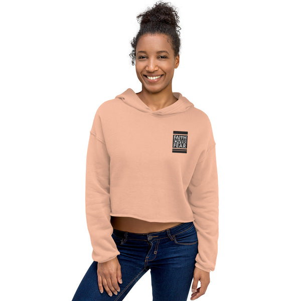 Faith Over Fear w/b embroidered Crop Hoodie, Christian Hoodie